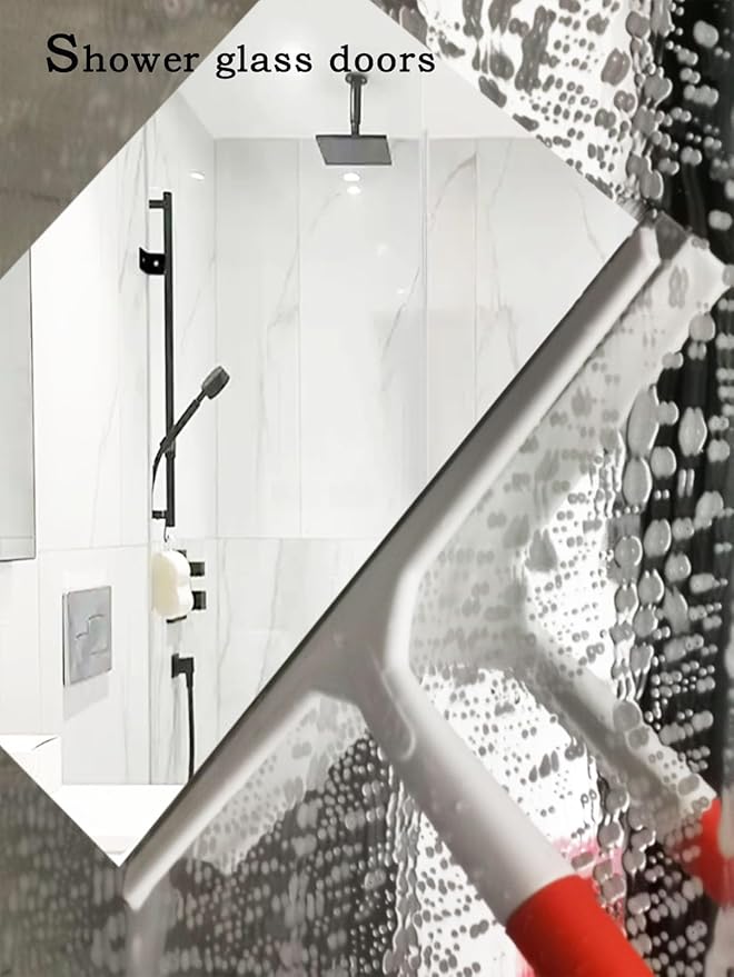 11.5 Inch Silicone Squeegee for Shower - Orange Non-Slip Handle Windshield Scraper Window Cleaner for Glass, Tiles, and Countertops - Streak-Reducing Home Cleaning Tool, 2pcs