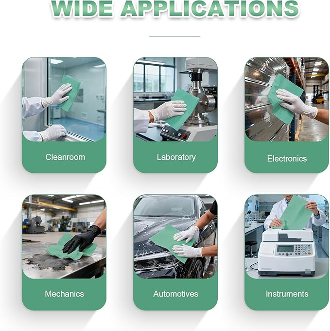 Cleanroom Wipes Heavy Duty Cloths, Lint-Free and Extra Absorbent Towels Jumbo Roll, Green (12"x10", 500 PCS)