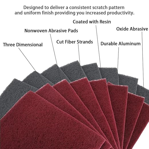 6"x9" Automotive Scuff Pad 8 Pack (7447&7448) - 4 Maroon(Fine) & 4 Gray(Ultra Fine), Wet/Dry Reusable Scuffing Pad for Paint Prep, Sanding - Auto Body, Woodworking & Handicrafts