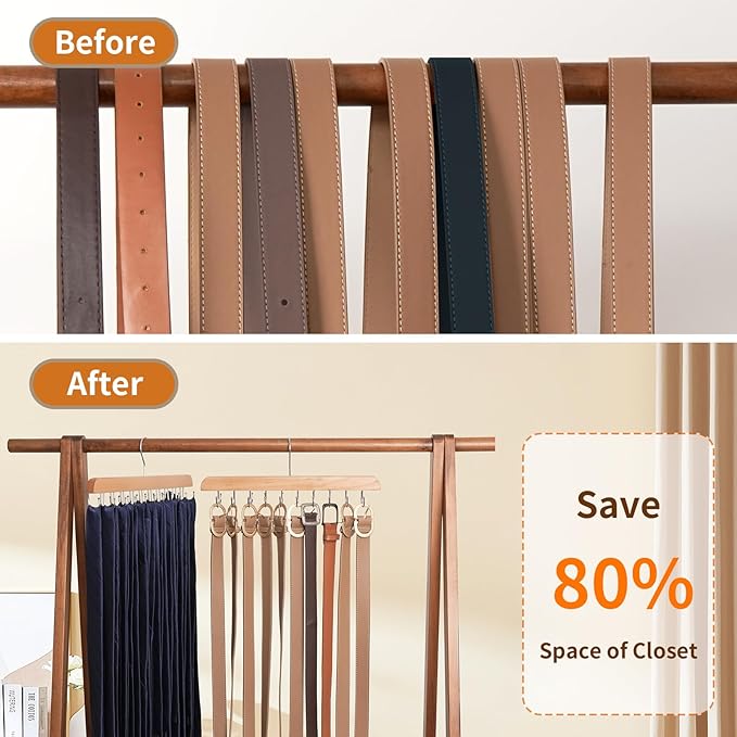 Bra Hanger for Closet Organizer, Wooden Tank Top Hangers with 20 Foldable Hooks, 360° Rotating Design, Space Saving Storage for Tank Tops, Bras, Scarves, Belts, Ties etc (1, Wood)