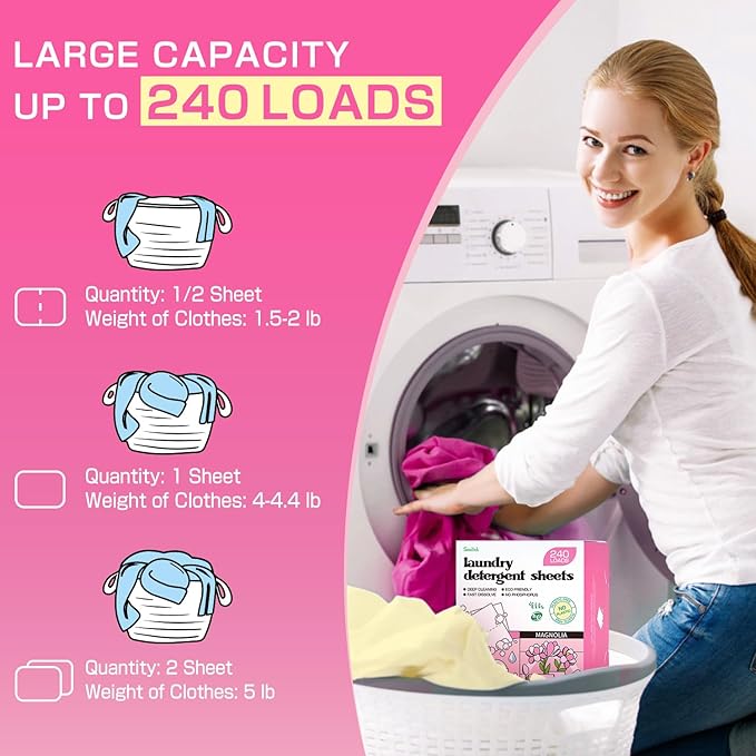 Soulink Magnolia Laundry Detergent Sheets 240 Loads - Eco-Friendly, Plant-Based, Hypoallergenic, No Plastic Jug