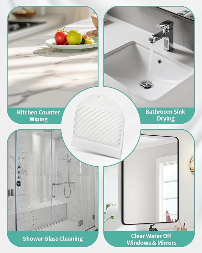 Silicone Shower Squeegee for Glass Doors, Multi-Purpose Squeegee for Shower Glass, Windows, Mirrors, Countertops, 2-in-1 Shower Squeegee with Suction Cup