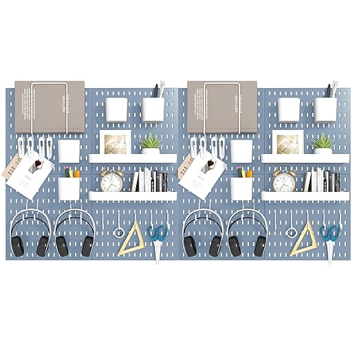 Peg Board Combination Kit, 8 Pegboards with 40 Accessories, Pegboard Wall Organizer for Office, Nursery & Home Storage, Key Holder, 51.2"x25.6" – Nail-Free Installation（Blue）