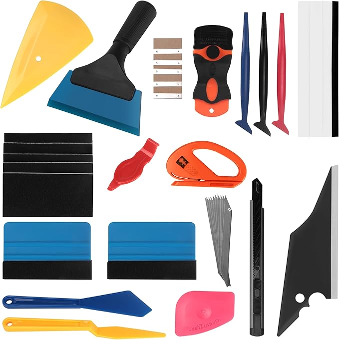 19 PCS Car Window Film Tint Tool Kit,Custom Toolset Automotive Tint Tool Kit,Vinyl Wrap Tools for Car Tinting,Includes Squeegees,Felt Squeegees,and Required Installation Accessories