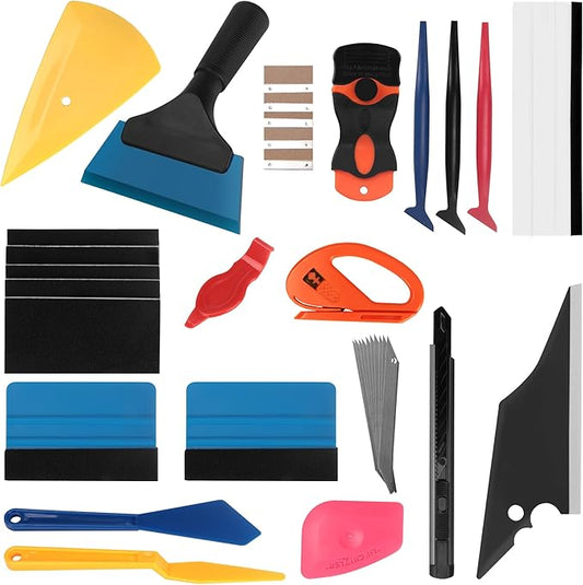 19 PCS Car Window Film Tint Tool Kit,Custom Toolset Automotive Tint Tool Kit,Vinyl Wrap Tools for Car Tinting,Includes Squeegees,Felt Squeegees,and Required Installation Accessories