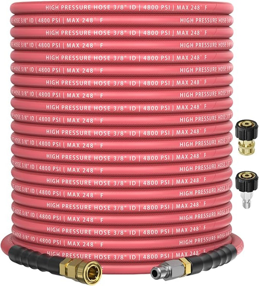 3/8" 4800PSI Pressure Washer Hose 100FT with 360° Swivel Quick Connect, Flexible & Kink Resistant Steel Wire Braided & Durable for Hot/Cold Water, High Power Washer Hose With M22 14mm Adapter