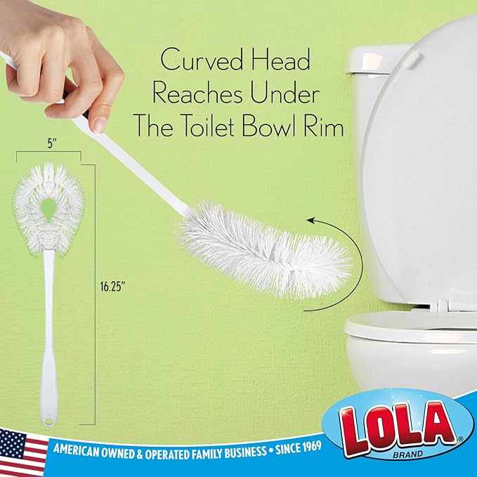 LOLA Toilet Bowl Brush w/Curved Head, Coated Wire, Durable Poly Bristles, Reaches Under Toilet Bowl Rim, 1 Pack