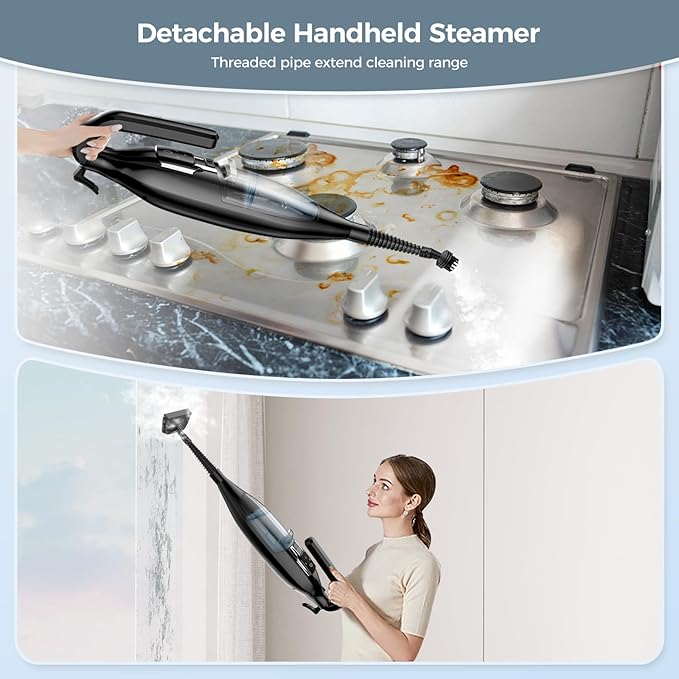 Steam Mop, 12-in-1 Powerful Handheld Steam Cleaner Detachable Steam Mops for Floor Cleaning, 565ML Removable Tank, 23FT Power Cable, MultiPurpose Steamer for Hardwood, Tile, Grout, Furniture