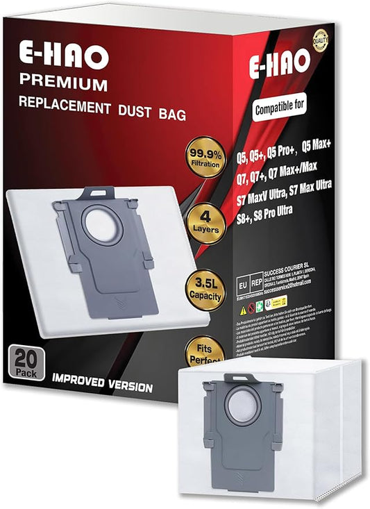 20 Pack Disposable Vacuum Dust Bags Replacement for Roborock S8 Pro Ultra, S8+, S7 Max/MaxV Ultra, Q8/Q7/Q5 Max+, Q5 Pro+, Q7+, Q5+ Model