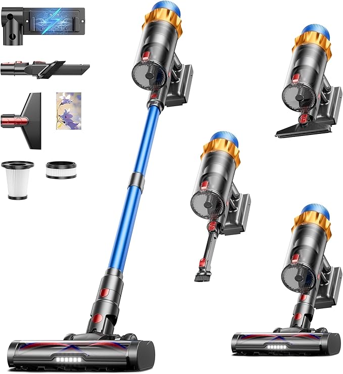 Cordless Vacuum Cleaner, 650W 55KPA 70Mins Vacuum Cleaners for Home, Self-Standing Cordless Stick Vacuum with Anti-Tangle, Lightweight Wireless Vacuum for Hardwood Floor/Carpet/Pet Hair
