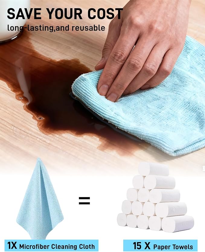 150 Pack Microfiber Cleaning Cloth Roll, XINDELL 12"x12" Tear-Off Lint-Free Towels for Car Detailing, Auto Window & Interior Cleaning Cloths – Ultra Absorbent, Scratch-Free, Blue