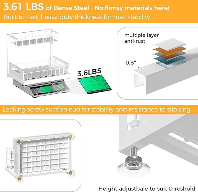 Under Sink Organizer Storage 2-Tier Premium Metal Pull-Out Kitchen Cabinet Organizer with Sliding Drawer, Height Adjustable, Heavy Duty for Kitchen & Bathroom Organizers 2 Pack White