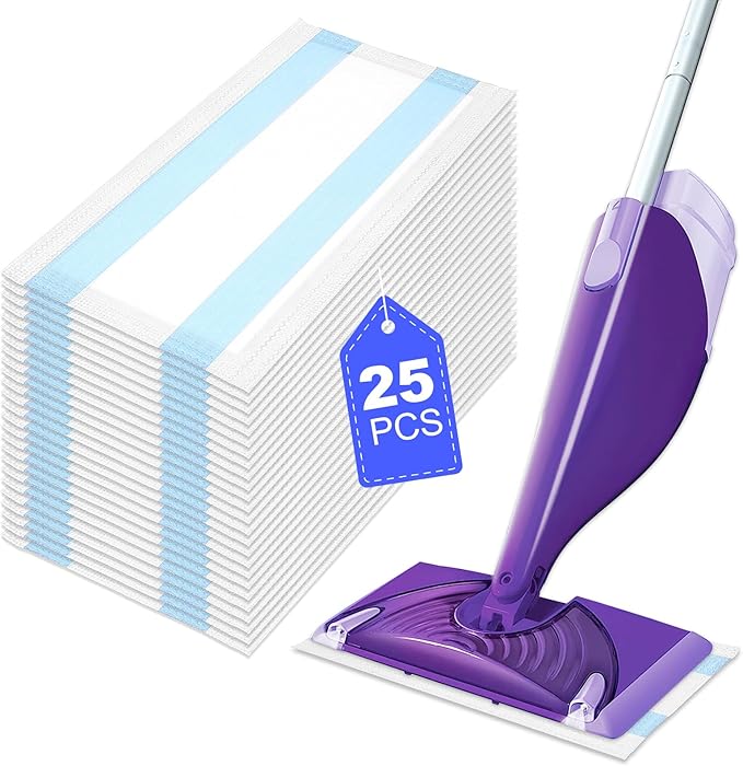 25 Count Mop Pads Refill Compatible with Swiffer WetJet Spray Mops, Wet Jet Mopping Pads for All Purpose Multi Surface Hardwood Floor Cleaning, 4 Layers Thickened and Super Absorbent