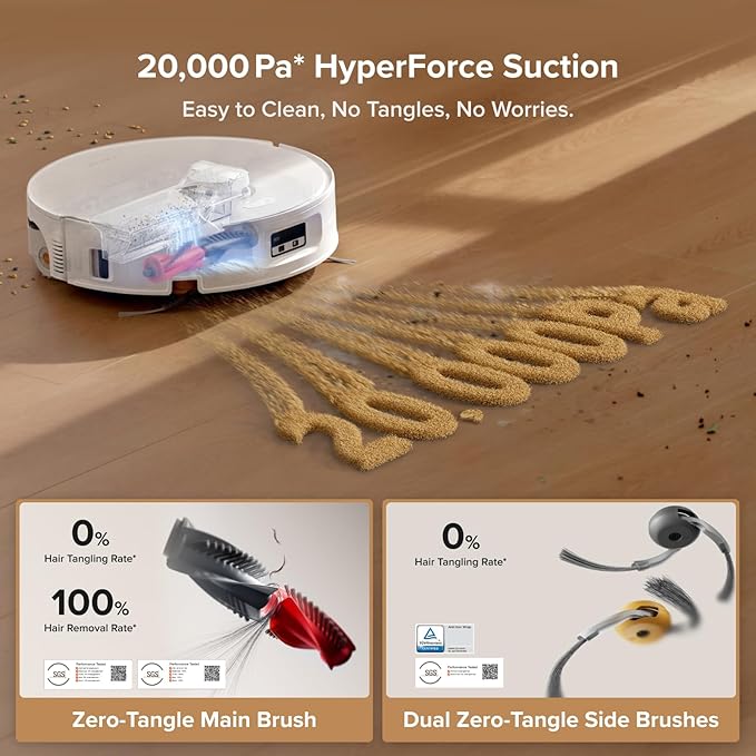 roborock Qrevo Curv 2 Flow Robot Vacuum and Mop, SpiraFlow Real-Time Self-Cleaning Roller Mop, 20,000 Pa, Dual Zero-Tangle System, AI Obstacle Avoidance, Heat-Washes & Dries Mop, Carpet Protection