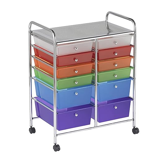 ECR4Kids 12-Drawer Everyday Mobile Organizer, Storage Cart, Assorted