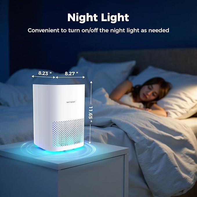 Air Purifier for Home, H13 True HEPA Filter With Activated Carbon Filter, Air Cleaner for Room with Sleep Mode & Night Light, Remove Pets Hair Dust Smoke, White