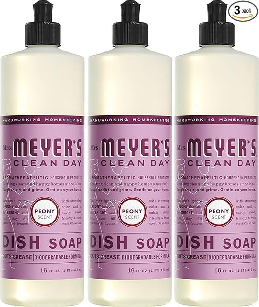 MRS. MEYER'S CLEAN DAY Liquid Dish Soap, Peony, 16 Fl. Oz - Pack of 3