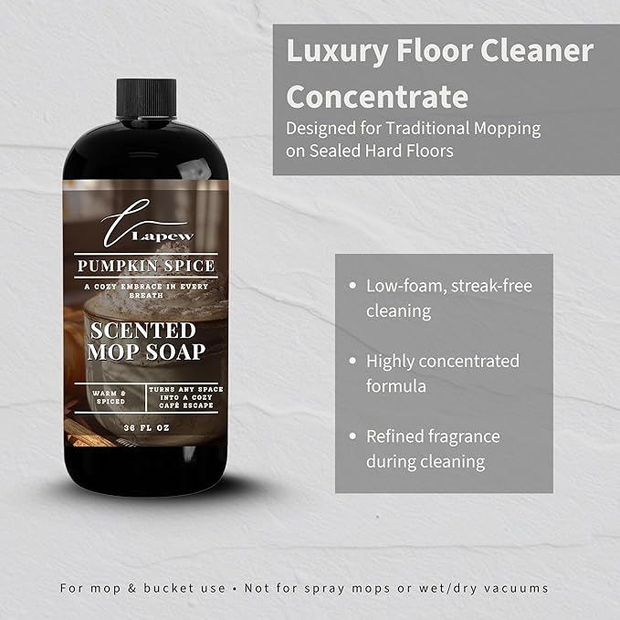 Luxury Floor Cleaner, Scented Mop Soap Concentrate | Hard Floor Cleaner for Tile, Vinyl, Laminate, LVP & Sealed Hardwood | Low-Foam, Streak-Free | 36 oz | Pumpkin Spice