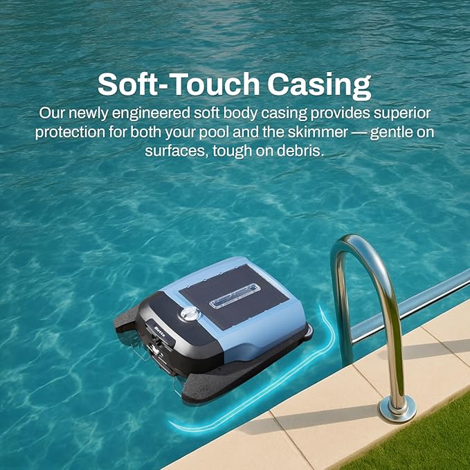 Betta Flex Solar-Powered Robotic Pool Skimmer – Cordless with Dual Cleaning Modes, Soft-Touch Pool Protection. Compatible with Infinity Edge, In-Ground & Above-Ground Pools (Blue)