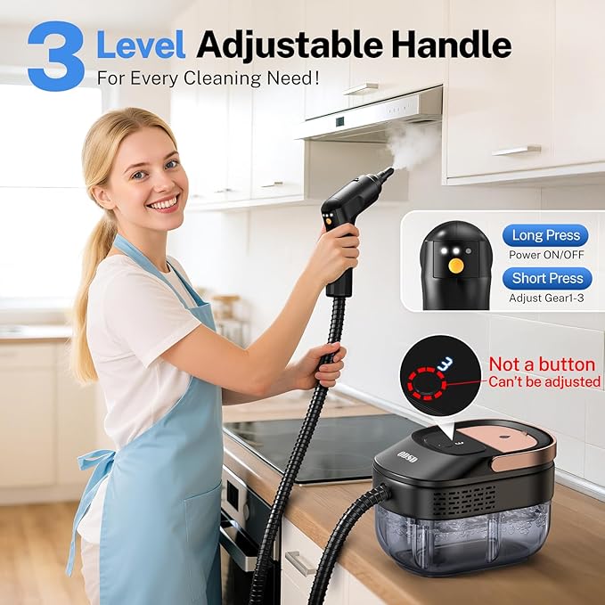 ODSD Steam Cleaner for Home & Car, 3-Level Adjustable Steamer for Cleaning, 15s Heat-Up & 1.6L Large Tank, Handheld Steam Cleaner for Car Detailing, Home, Tile, Grout,Furniture with 15pcs Accessories
