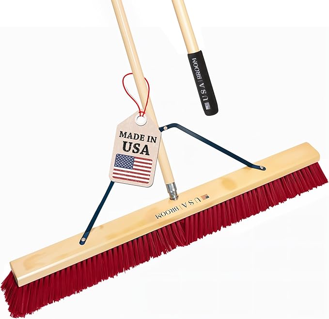 1-Pack - 36" Everyday Sweep Indoor/Outdoor Push Broom with 60" Handle. Ideal for Garages & Shops. Durable American Made Steel Brackets-All Stainless Steel Hardware. No Plastic. 100% USA Made