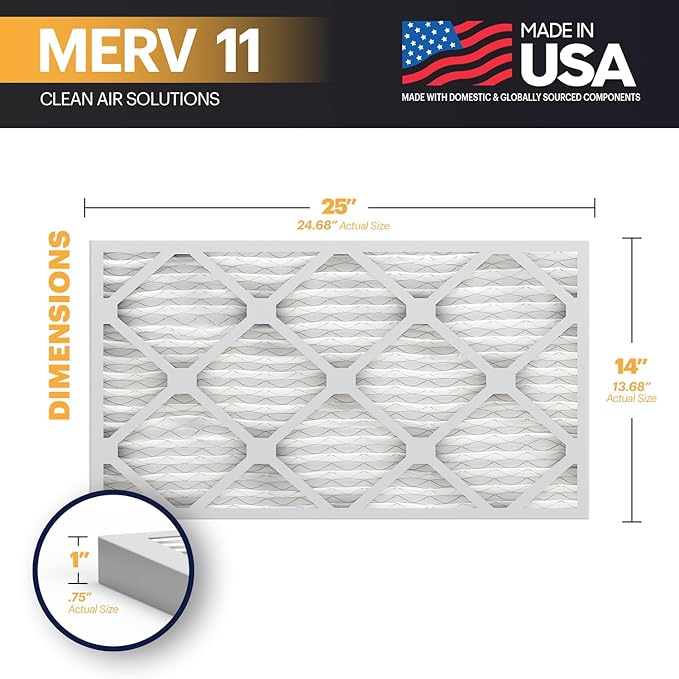 BNX TruFilter 14x25x1 Air Filter MERV 11 (4-Pack) - MADE IN USA - Allergen Defense Electrostatic Pleated Air Conditioner HVAC AC Furnace Filters for Allergies, Dust, Pet, Smoke, Allergy MPR 1200 FPR 7