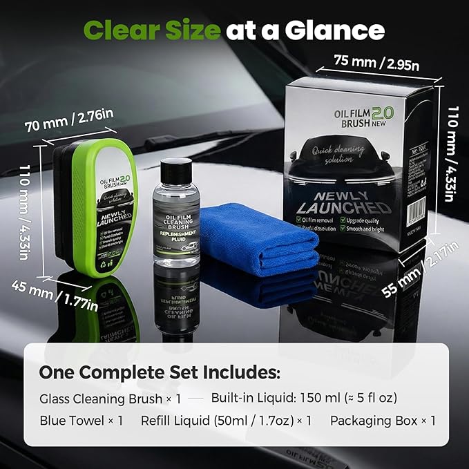 Upgrade 2.0 Glass Cleaning Board, Automotive Oil Film Cleaning Brush for Car Windows, Windshield Oil Film Remover with Cloth, Glass Oil Film Board Improving Clarity Visibility (2 Pack)