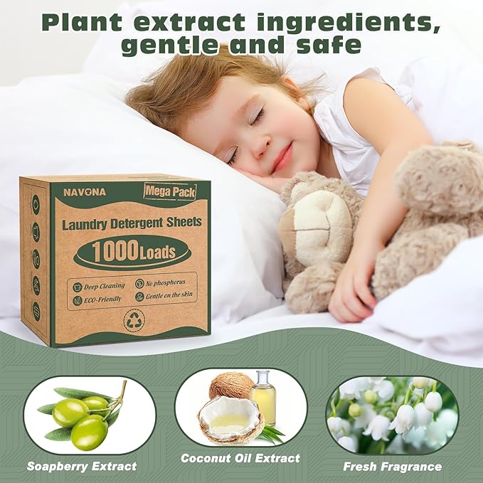 1000 Loads Mega Pack Laundry Detergent Sheets, Eco-friendly Laundry Sheets, Powerful Cleaning, Suitable for Homes, Dorms, and Apartments - [Fresh Scent]