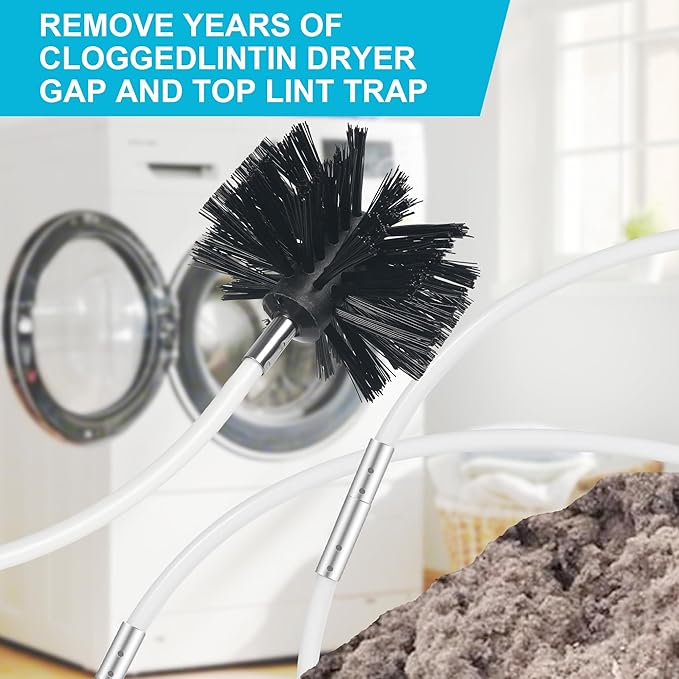 15 Feet Dryer Vent Cleaner Kit, Multi-purpose Lint Remover with 6” Chimney Brush Head, Flexible Nylon Rod Extends to 15ft Duct Cleaning Brush For Dryer, Air Duct, Fireplaces, Washing machine