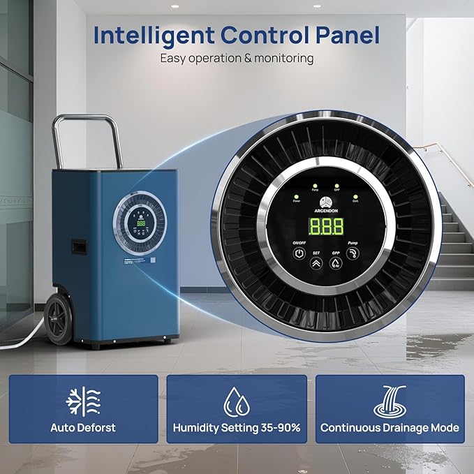 ARGENDON 145 Pints Commercial Dehumidifiers for Basements with Pump, AUTO Defrost, Industrial Dehumidifier with Drain Hose Portable Handle for Large Space, Water Damage Restoration, Home, Garage