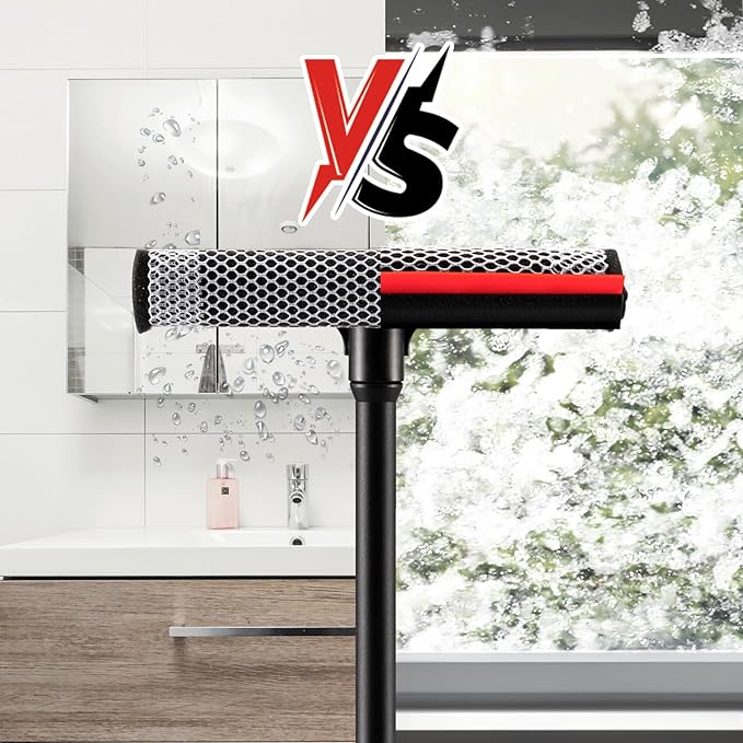 Professional 8.1" 2 in 1 Window Squeegee with 16" Long Handle,Car Squeegee for Gas Station,Home,Car，Glass,Shower,Outdoor High Window Cleaning