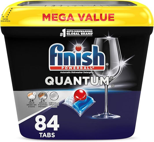 Finish Quantum Dishwasher Pods, No Pre-Rinse Dishwasher Detergent Soap Removes 24HR Dried-On Stain and Grease, Leaving a Virtually Spotless Shine, 84 Count