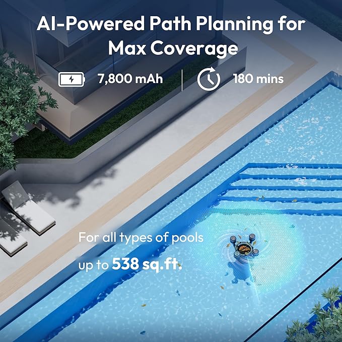 F10 Robotic Surface Skimmer, Pool Cleaner with Powerful Suction, Dual Motor, 5L Filter, Dual Cleaning Modes, Smart App Control, One-Tap Docking, LED, AI Navigation, for Pools up to 538 Sq.Ft.