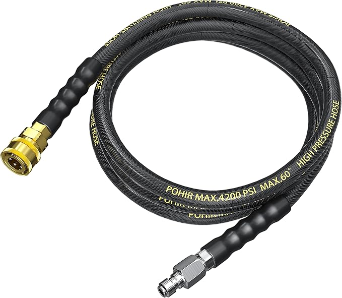 POHIR Pressure Washer Whip Hose - 10 FT, 4200PSI, Replacement Hose Reel Connector, Short Power Washer Hose with 3/8'' Quick Connect, Steel Wire Braid Pressure Hose