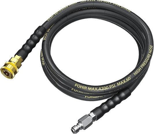 POHIR Pressure Washer Whip Hose - 10 FT, 4200PSI, Replacement Hose Reel Connector, Short Power Washer Hose with 3/8'' Quick Connect, Steel Wire Braid Pressure Hose