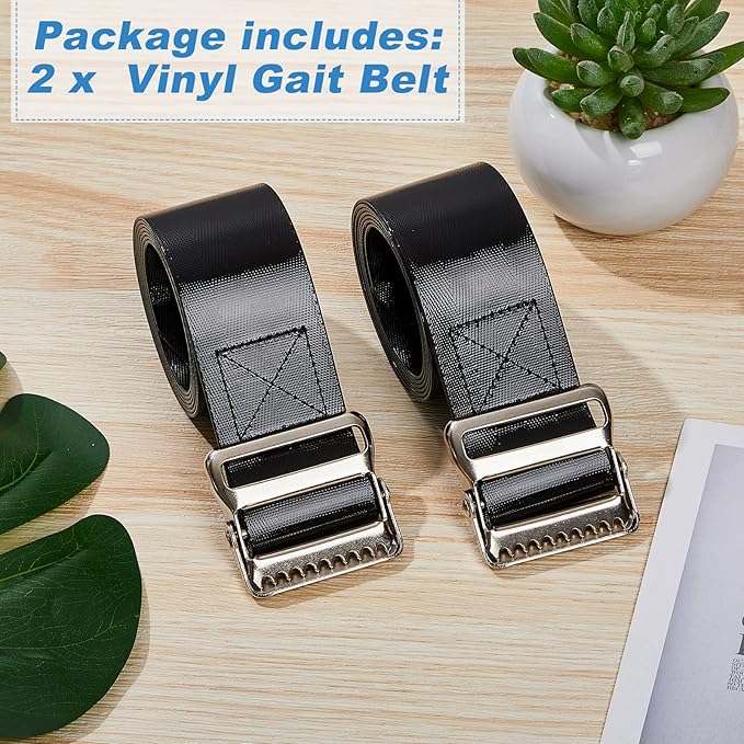 2 Pieces Vinyl Gait Belt Transfer Belt for Seniors 60 Inch Assist Device Gait Belt Safety Occupational Physical Therapy Gate Belt with Metal Buckle Handles for Elderly Pediatric Caregiver Nurse