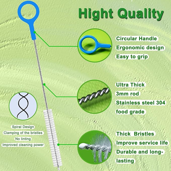 Heavy Duty Straw Cleaner Brush Multiple Different 5 Size, Straw Brush Cleaner with Big Circular Handle for Cleaning Stanley Tumbler, Water Bottle, Straws, Sippy Cups, Various Teapots Kettles 5-Pack