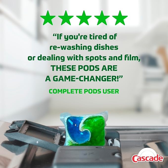 Cascade Complete Dishwasher Detergent Pods Fresh Scent Value Pack, Powerful Dishwasher Pods for Sparkling Clean Dishes, Grease-Fighting Dishwashing Detergent Tablets, 100 Count