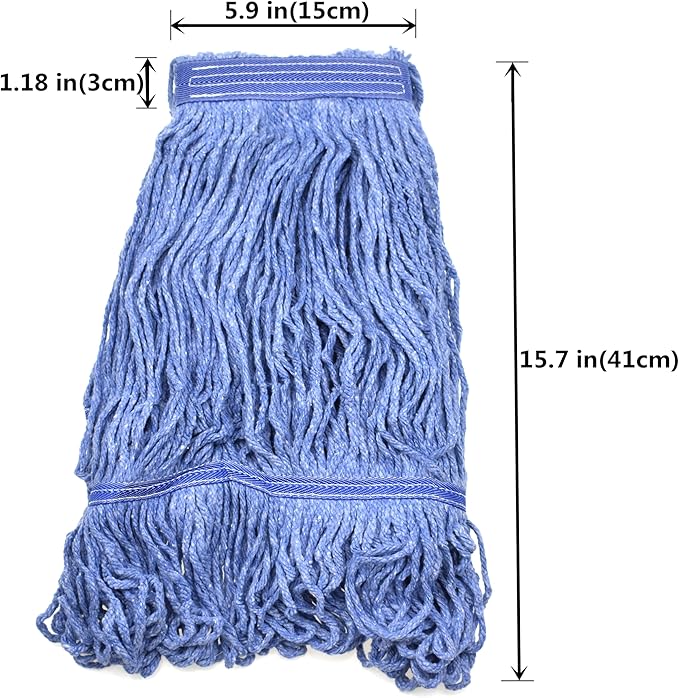 Heavy Duty Commercial Mop Head Refill - Industrial Grade Blue Cotton Looped-End String for Wet Mopping, Long-Lasting (1)