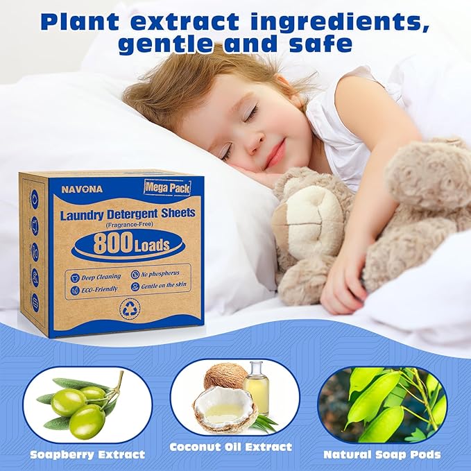 800 Loads Mega Pack Laundry Detergent Sheets, Eco-friendly Laundry Sheets, Powerful Cleaning, Suitable for Homes, Dorms, and Apartments- [Fragrance-Free]