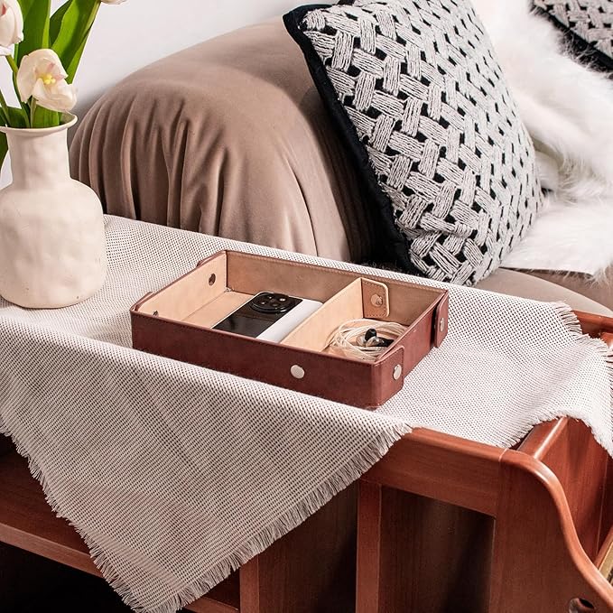 BONNY DODO Valet Tray for Men PU Leather Tray Organizer with Partition, Storage Keys, Watch & Practical Storage for Table Nightstand Living Room Bedroom (khaki)