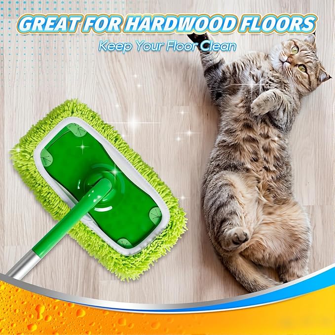 Chenille Mop Refill Pads for Home Use– Replacement Mop Heads for Floor Cleaning,Fits Most Standard Mops, for Hardwood Tile Laminate Floors (Green 6PCS)