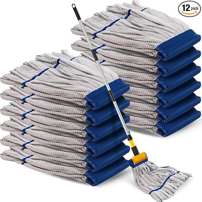 Hushee 12 Pack Large Microfiber Tube Mop Heads 18 oz Heavy Duty Commercial Industrial Wet Mop Head Refill Reusable Machine Washable Looped End Mopheads for Hardwood, Tile, Laminate Floors (Grey)