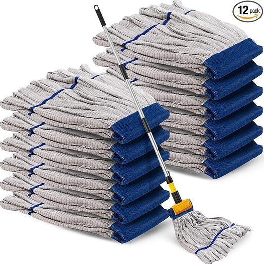 Hushee 12 Pack Large Microfiber Tube Mop Heads 18 oz Heavy Duty Commercial Industrial Wet Mop Head Refill Reusable Machine Washable Looped End Mopheads for Hardwood, Tile, Laminate Floors (Grey)