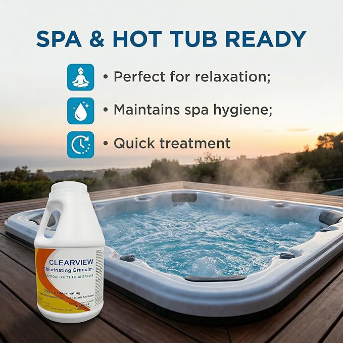 ClearView Chlorine Granules 10 Lbs for Swimming Pools, Calcium-Free Formula Quick Dissolving Spa Chlorinating Granules, Hot Tub Pool Chock Chlorine Granular Sanitizer