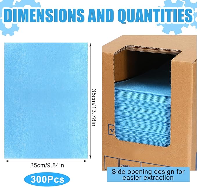 300 Sheets 9.84 x 13.78 in Disposable Shop Towels Bulk Heavy Duty Shop Towels Lint Free Paper Absorbent Anti Dissolution for Garage Car Work(Blue)