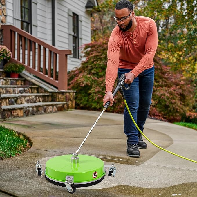 19" Pressure Washer Surface Cleaner with 4 Wheels, Coated Green Stainless Steel Power Washer Surface Cleaner for Driveway Sidewalk Patio, 1/4" Quick Connector 2 Extension Wand, 4000 PSI