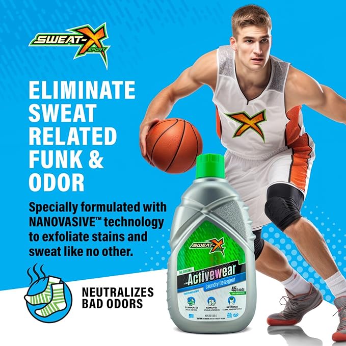 SWEAT X Original Activewear Laundry Detergent Liquid - Natural Washing Detergent for Activewear & Gym Clothes - Non Toxic Laundry Detergent for Sensitive Skin - Concentrated, 45 Loads (2 Bottles)
