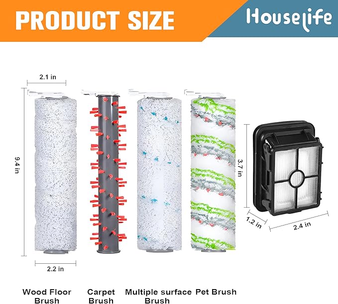 4 Brush Rolls and 2 HEPA Filters Replacement Parts Compatible with Bissell CrossWave 2554 2554A 2590 2593 2596 and HydroSteam 35151 3515 35152 3513 3518 Cordless Wet Dry Vac