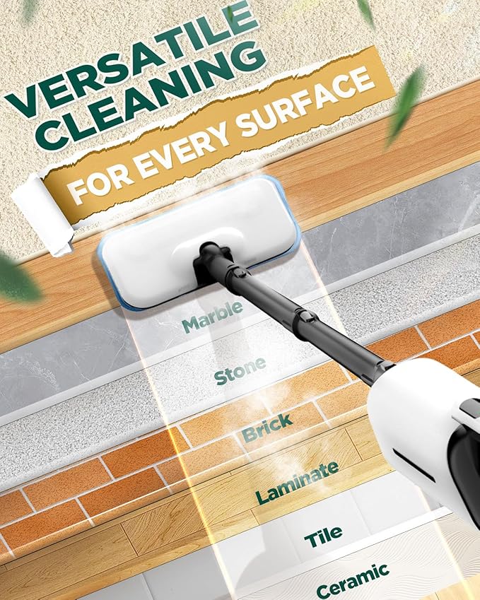 Powerful Comfortable Steam Mop, Chemical-Free Floor Steamer with Removable Water Tank and Fast Heat-Up, Versatile Handheld Steam Cleaner for Sealed Hard Floors, Marble, Stone, Hardwood, Tile, Laminate